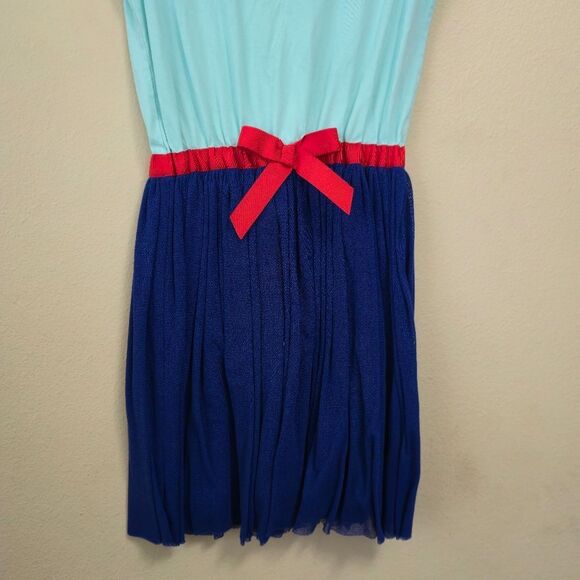 HANNA ANDEAndersson 150 Aqua Blue Tulle Skirt Dress Girls Size 12 Red Bow - Picture 2 of 11